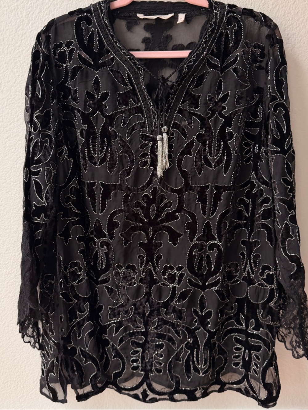 Soft Surroundings Black Sheer Beaded Velvet‎ Whimsigoth Embroidered Lace Goth XL